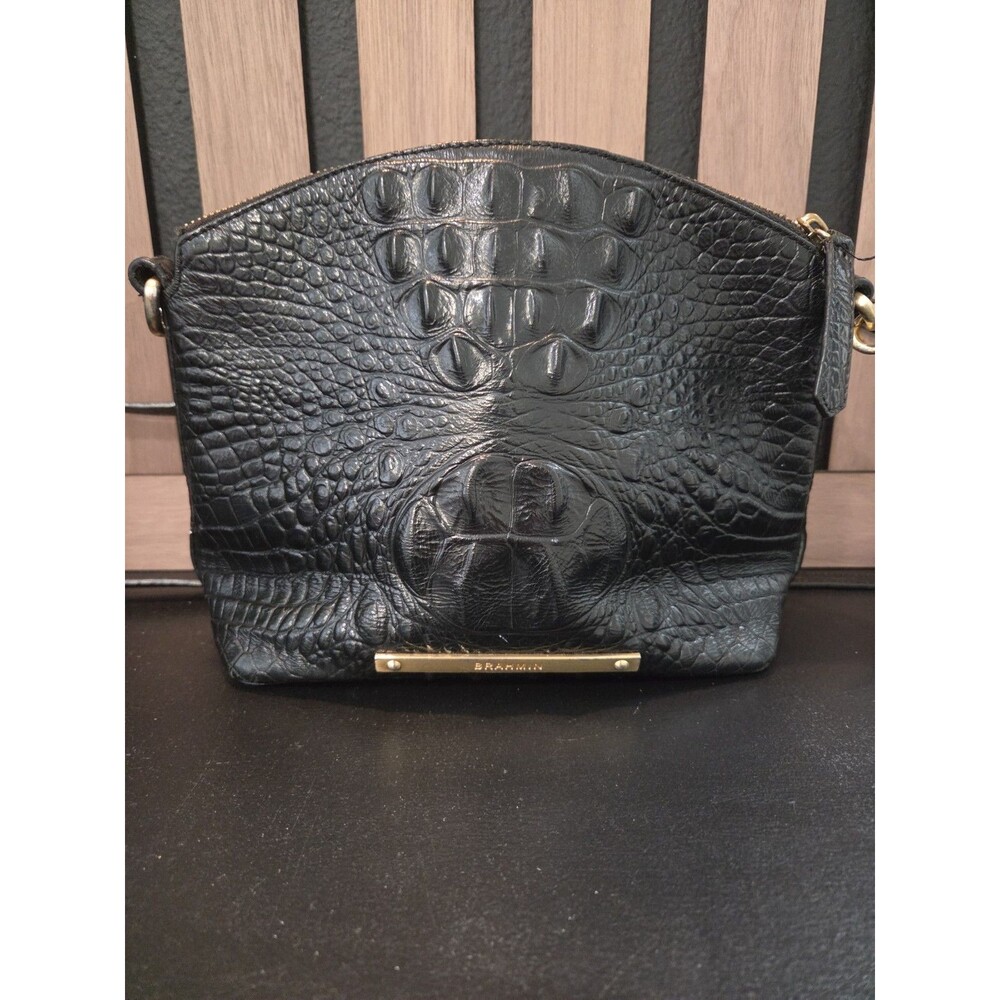 Brahmin Vida Black Melbourne Croc Embossed Leather Crossbody Brahmin